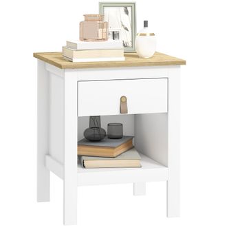 OEM Mesilla De Noche Con 1 Caj&oacute;n Compartimento Abierto Tirador De Pu Mesa Auxiliar Para Sal&oacute;n Dormitorio 45x40x55 Cm Blanco
