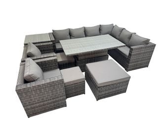 Fimous 11 Seater Rattan Corner Sofa Sets with 2 Chairs 3 Stool Side Table in Dark Grey