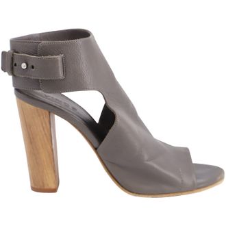 Vince Addie Block Heel Cut-Out Booties in Dark Gray Leather