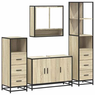 Berkfield Home 4&not;Piece Bathroom Furniture Set&not;Sonoma Oak Engineered Wood in Light Brown
