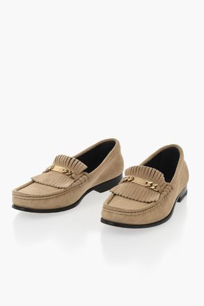 Celine Mocassini in Suede con Frange e Logo Effetto Dorato Celine