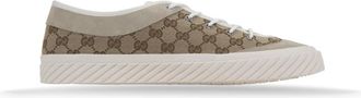 Gucci Logo Sneakers met Su&egrave;de Inzetstukken - Heren - Sneakers - Beige - 47 EU - Su&egrave;de - Schoenen