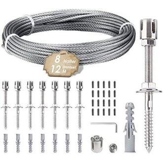 OEM Soporte Para Plantas Trepadoras. Kit De Suspensi&oacute;n Con Cuerda De Acero Inoxidable De 12 M. Incluye Cable De 3 Mm Y 8 Tensores. Apto Para Jardines, Mur