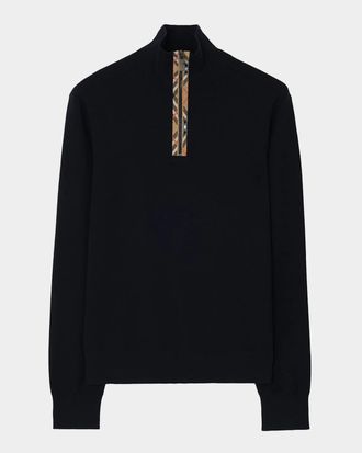 Burberry Men & apos;s Cameron Check-Trim Wool Half-Zip Sweater