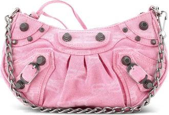 Balenciaga Le Cagole Giant Studs Shoulder Bag BB Monogram Denim Mini hobo bag - Roze
