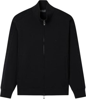 Emporio Armani Sweatshirt met volledige ritssluiting en Micro-eagle band - Heren - Vesten met rits - Zwart - 2XS - Katoen - Hoodies & sweatvesten