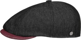 Lierys Lesley Twotone Flatcap Handmade Cotton Blend Cap Made in Italy Men Summer Black M (56-57 cm)