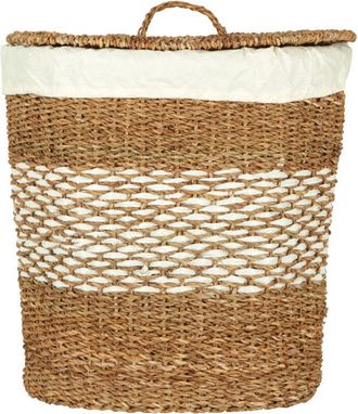 Premier Housewares Natural Oval Seagrass Basket With Lid Woven Storage Basket With Removable White Liner Eco Friendly Hamper Basket Picnic Basket