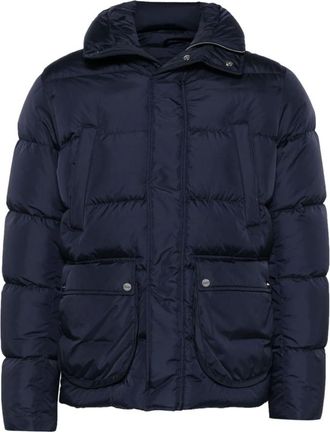 Herno Blauwe gewatteerde jas met capuchon - Heren - Gewatteerde jassen - Blauw - 2XL - Polyester - Jassen
