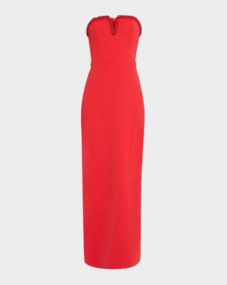 Aidan Mattox Strapless Beaded Crepe Column Gown