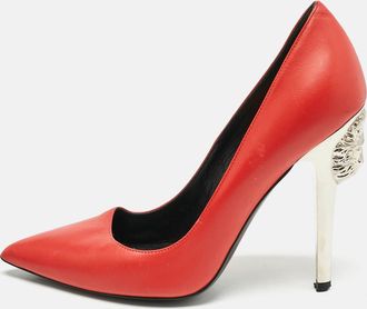 Versace Red Leather Medusa Heel Pointed Toe Pumps