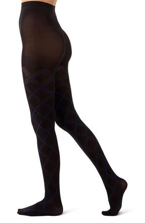 MeMoi Diamond Opaque Tights in Persian Blue/Black at Nordstrom, Size Medium