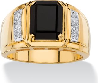 Palm Beach Jewelry Mens 1/5 TCW Genuine Black Onyx and Diamond 18k Gold-Plated Ring