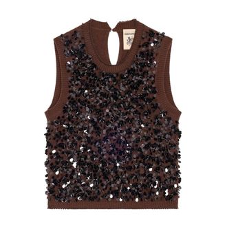 Semicouture Round-neck Knitwear, female, Brown, XS, Gilet girocollo