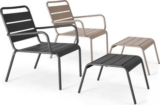 Oviala Lote de 2 sillones reclinables con reposapi&eacute;s de metal gris y topo
