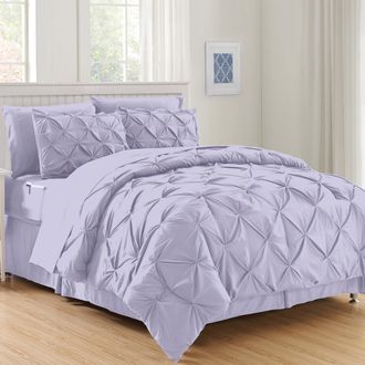 Elegant Comfort 8-pc Pintuck Pinch Comforter Set - Includes 4-pc Sheet Set With Sided Storage Pocket