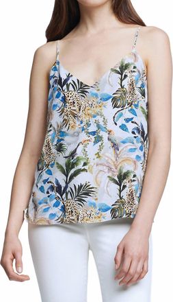L'agence Jane Silk Camisole In Grey Green Animal Palm