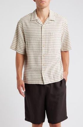 Topman Check Textured Cotton & Viscose Camp Shirt in Stone at Nordstrom Rack, Size X-Small