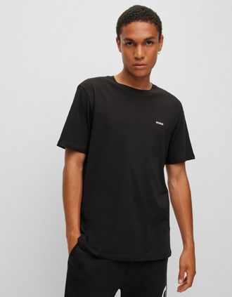 HUGO BOSS Mens HUGO Dero222 Mens Cotton-Jersey T-Shirt with Logo Print NOS - Black 001 - Size: 36