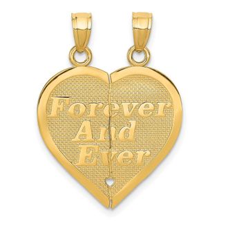 Diamond2Deal 14k Yellow Gold Reversible FOREVER EVER Break-apart Heart Pendant