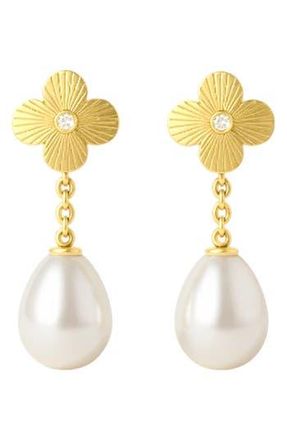 Gabi Rielle Cubic Zirconia & Faux Pearl Drop Clover Earrings in Gold at Nordstrom Rack