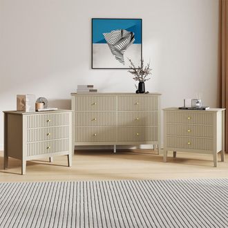Melody Maison Large 6 Drawer Chest Of Drawers & Pair Of Large Bedside Tables - Hales Taupe Range in Beige