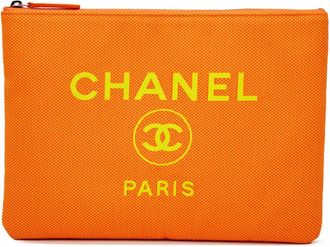 Chanel 2021 medium Mixed Fiber Deauville O Case clutch - Oranje