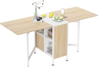 HOMCOM Mesa De Cocina Plegable Para 4 Personas, Mesa De Comedor Con 4 Nichos Integrados Para Espacios Peque&ntilde;os, Dimensiones Desplegada 169 Cm De Largo X 62 C