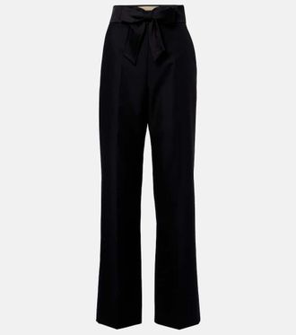 Valentino Bow-detail wool and mohair straight pants