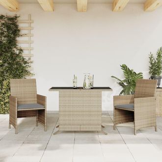 vidaXL Vidaxl - Sillas Y Mesita De Jard&iacute;n 3 Piezas Rat&aacute;n Sint&eacute;tico Coj&iacute;n Beige