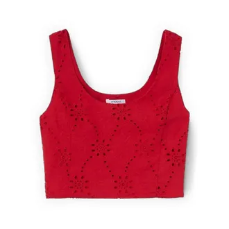 Motivi Tops, Dames, Rood, S, Katoen, Broderie Anglaise Crop Top