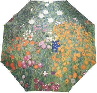 Ahomy Gustav Klimt Flower Garden Auto Open Close Folding Travel Umbrellas for Women Men