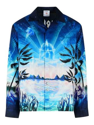 Casablanca Crystal Alchemy Blue Silk Shirt