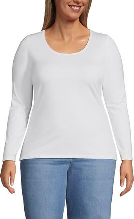 Lands End Long Sleeve Lightweight Jersey Scoop Neck T-Shirt in White at Nordstrom, Size 1X