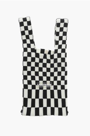 Lastframe Knitted Check Tote Bag with Vegan Leather Shoulder Strap size One Size