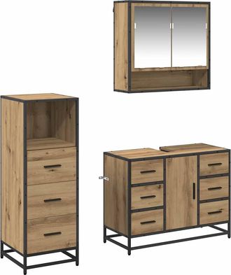 vidaXL Juego De Muebles De Ba&ntilde;o 3 Uds. Roble Artisan 80 X 33 X 60 Cm Vidaxl