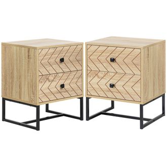 HOMCOM Conjunto De 2 Mesitas De Noche Mesillas De Noche Con 2 Cajones Y Patas De Metal Estilo Moderno Para Dormitorio Sal&oacute;n Oficina 48x39,5x60 Cm