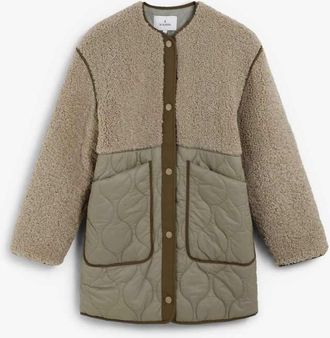 Scalpers Cappotto in montone color kaki-Verde