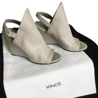 Vince Grey Peep-Toe Wedge Slingback Sandals Size 36