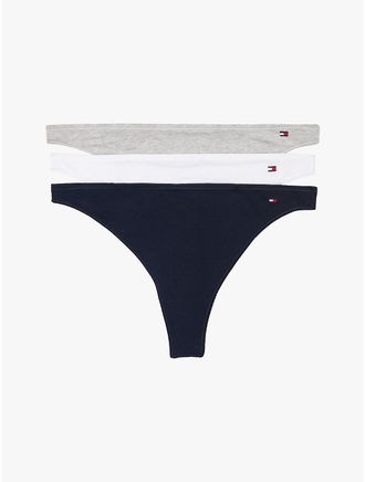 Tommy Hilfiger Womens Dipped-Waist Thong 3-Pack - Grey - XL