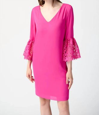 Joseph Ribkoff Eyelet Dress In Ultra Pink