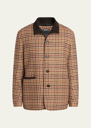 Ermenegildo Zegna Mens Cashmere Houndstooth Shirt Jacket