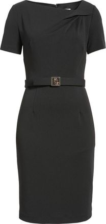 Anne Klein Asymmetric Neck Scuba Crepe Sheath Dress in Anne Black at Nordstrom, Size 16