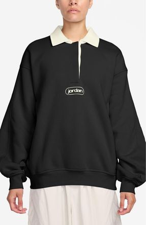 Nike Jordan Flight Club Rugby Top in Black/Sail/Black at Nordstrom, Size Xx-Large