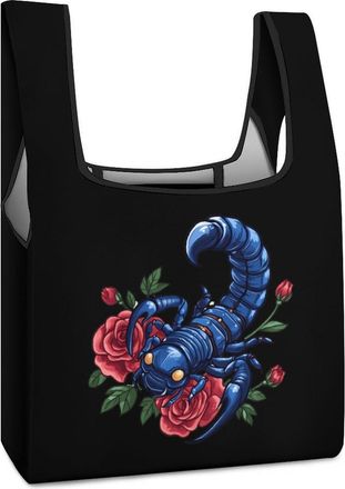 Generic Tribal Scorpion Scorpio Zodiac Tattoo Shopping Bag Reusable Grocery Tote Bag Foldable Handbag for Travel Picnic