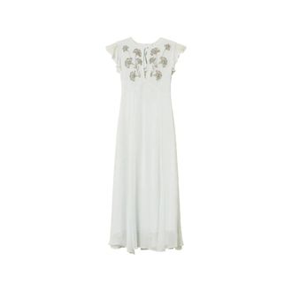 Twinset Midi Dresses, female, White, Size: XS Bead-Embellished Ruffle Midi Dress