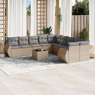 vidaXL Set De Sof&aacute;s De Jard&iacute;n 11pzas Con Cojines Rat&aacute;n Sint&eacute;tico Beige Vidaxl