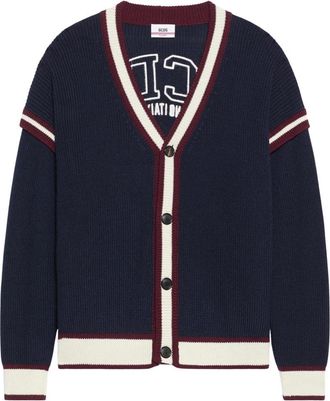 GCDS Gcds Gebreide Cardigan met Streepdetails - Heren - Vesten - Blauw - XL - Wol - Truien & Vesten