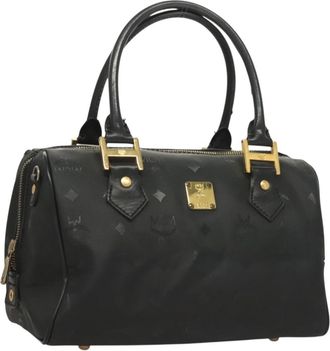 MCM Visetos Logogramme Handbag Canvas And Leather Black Canvas Bag (Pre-Owned)