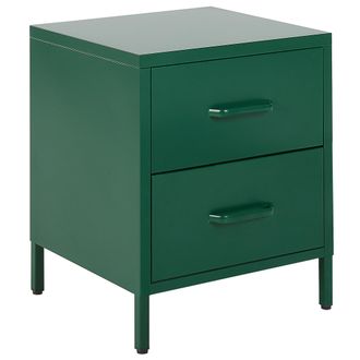 Beliani Beliani - Mesa De Noche De Metal Verde 43 X 40 Cm 2 Cajones Almacenaje Dormitorio Malavi